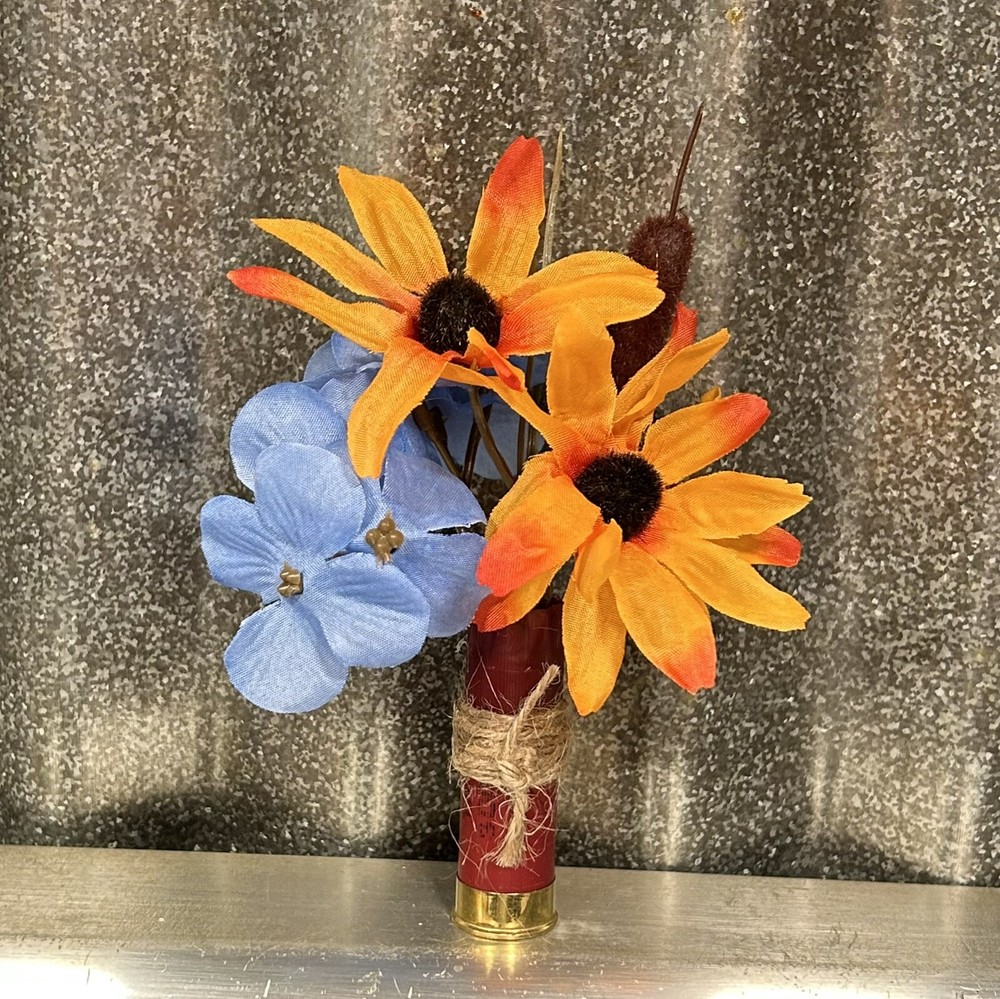 Shotgun Shell Boutonnière w/ Flower Mix, Wrapped in Burlap String Wedding