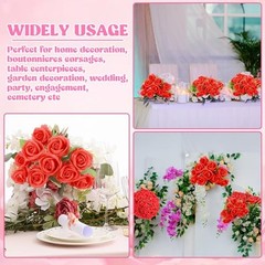 36 Pcs Silk Rose Bouquet Bridal Artificial Flowers,Fake Rose Long Stem Red