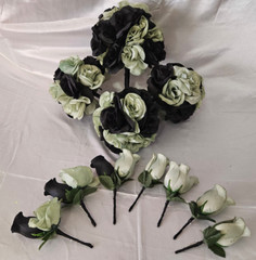 Wedding Bouquet Set, Black, Green Flower Package, 11 Pieces