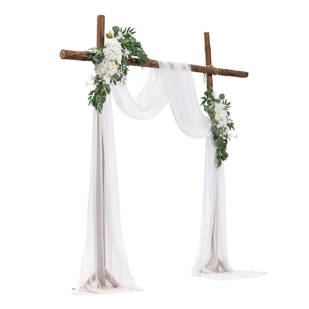 2pcs Premium Silk Flower Clusters & 1pc 21ft Sheer Wedding Arch Drape