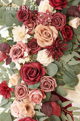 Deluxe Wine Red Wedding Arch Flowers & Drapes Kit – 5 Pcs Floral Decor