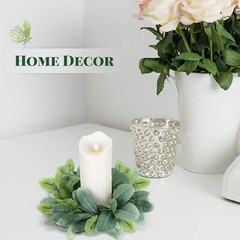 Panelee 20 Pcs Wedding Candle Rings Wreaths Green Eucalyptus Leaves Artificia…