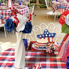 Patriotic Artificial Rose Flowers Berry Stem Picks Red White Blue Silk Floral
