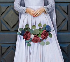 Burgundy Navy Blue Sola Wood Peony Bridesmaid Hoop Ring Bouquet Wedding Flowers
