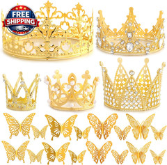 53 Pcs Flower Bouquet Accessories, 5 Pcs Gold Crowns and 48 Pcs Gold Butterfly D