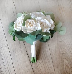 Ivory & White Bridal Bouquet Sola Wood Rose Wedding Bridesmaid Bride Flowers