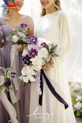 Purple Bridal Bouquet Cascading Lilac Wedding Bouquets for Bride Artificial Flow
