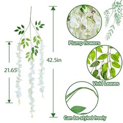 25Pcs Wisteria Hanging Flowers,3.6 Feet/Piece White 43.2 Inch White-25pcs