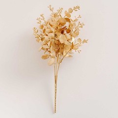 4 GOLD Metallic Artificial Eucalyptus Leaves Bushes Party Events Decorations