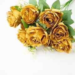 GOLD 2 Bushes 18″ ARTIFICIAL Faux Silk Rose FLOWERS Bouquet Wedding Decoration
