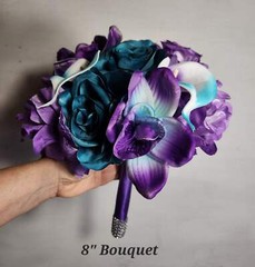 Light Purple Teal Rose Calla Lily Orchid Bridal Wedding Bouquet Accessories