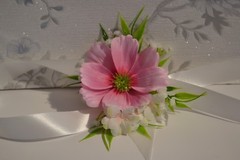 Wrist corsage for wedding prom ball grad. Diamante/pearl/ ribbon bracelet bride