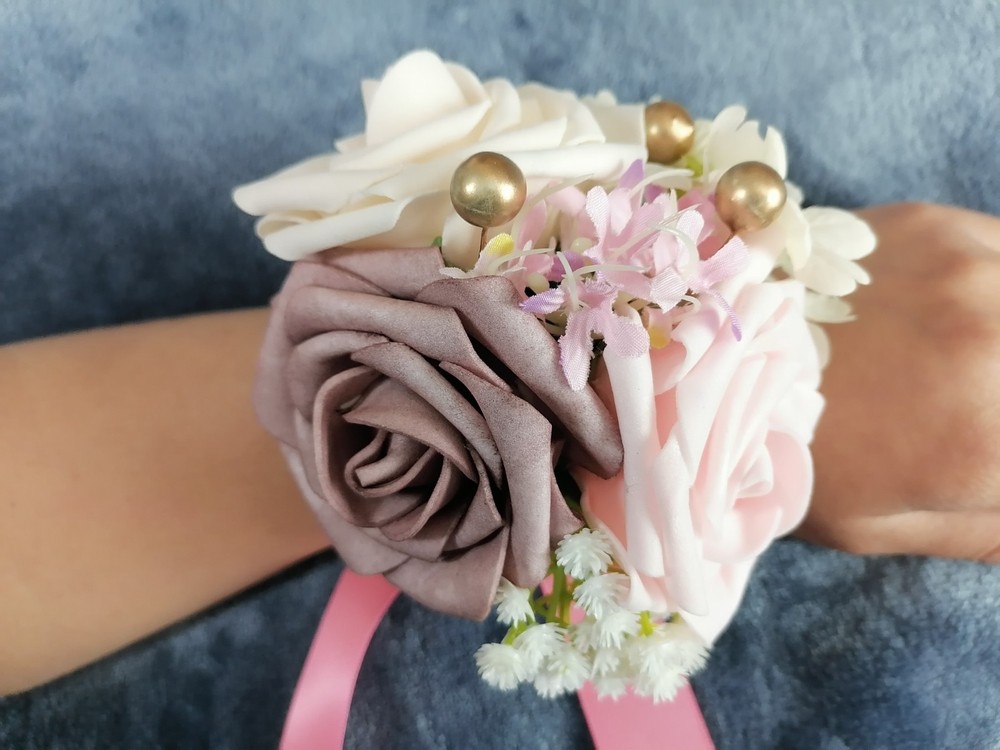 Handmade Wrist Corsages Dusty Rose Corsage with Ribbon Prom Flower Pack of 1