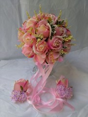 Wedding Bouquets 3pc package Bridal Bouquet SILK flowers Pink Roses Hand Made