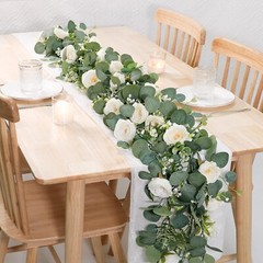 2 Pack 13Ft Artificial Eucalyptus Flower Garland with Roses, Fake 2PCS White