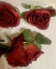 7 Burgundy Red Napkin Candle Rings Silk Roses Wedding Party Flowers Centerpiece