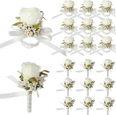20 Pcs Wedding White Corsage and Boutonniere Set Homecoming Artificial Corsage W