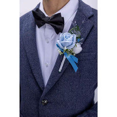 6.3 In. H Blue Corsage and Boutonniere Set for Weddings, Proms, and Parties