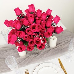 84 Fuchsia SILK ROSE BUDS Wedding Party Flowers Bouquets Decorations