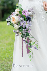 12″ Purple Cascading Bridal Bouquet – Rustic Vintage Wedding Flowers
