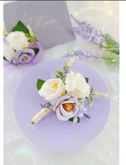 Ansofi Purple Wrist Corsage and Boutonniere Set for Groom Bride Groomsmen Brides