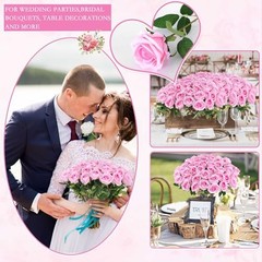Hananona 50 Artificial Roses in Bulk, Fake Silk Pink Roses Realistic Roses for