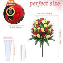 Hibsotco Artificial Cemetery Flowers with Vases 2 Sets 19 inches, Red Yellow