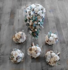 Off White Brown Natural Bridal Bouquet Artificial Sola Wood Wedding Flowers