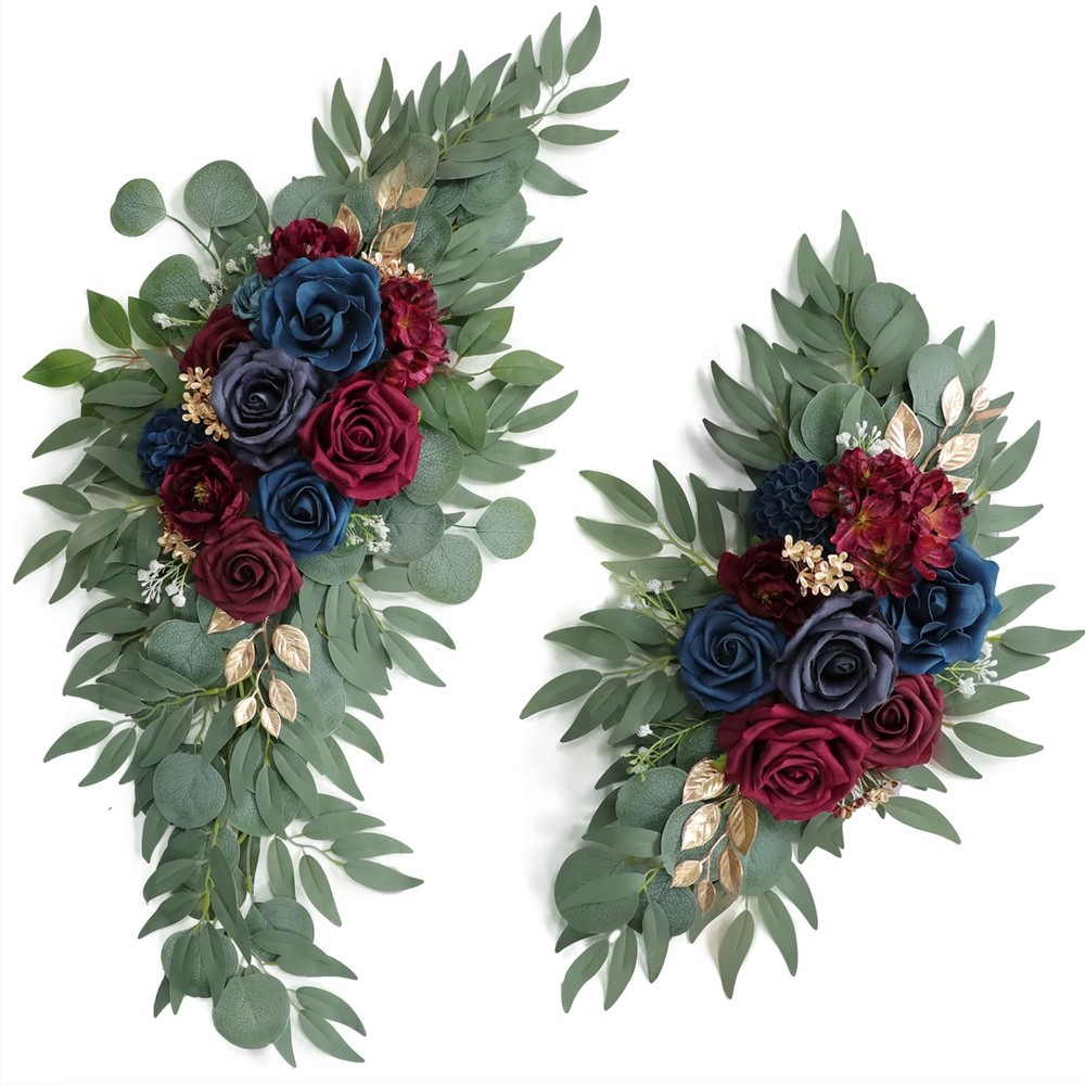 Udoula Artificial Navy Blue Wedding Arch Flower & Burgundy & Gold