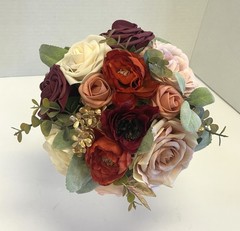 Ling’s Moment Autumn Earthy Burgandy Rose Multi Floral Eucalyptus Bridal Bouquet