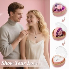 Casaido Preserved Real Rose with I Love You Necklace in Heart Shaped Pink