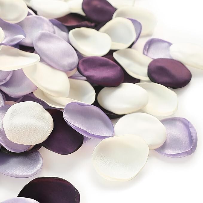 300 pétalos de rosa de seda sintética color lila y ciruela para cesta de flores.