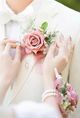 Dusty Rose Corsage and Boutonniere Set, Corsage Wristlet for Women and Bouton…