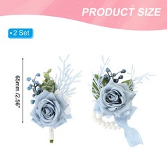 2 Set Rose Corsage and Boutonnieres Set for Groom Bride Groomsmen Light Blue
