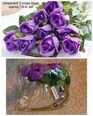 5 Individual Purple Rose Stems 19in Tall, Unopened