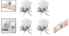 Elegant 4-Pack White Wrist Corsage Set for Bride & Bridesmaids – Floral Accents