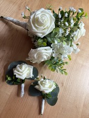 Artificial Bridal Bouquet + 2 Coursage Handmade