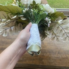 Bridal Wedding Bouquet Hand made Budget Friendly Faux Flowers White Pink Green