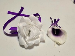 7 Pieces Artificial Flowers Purple White Roses Calla Lilies Wedding Bouquet Set