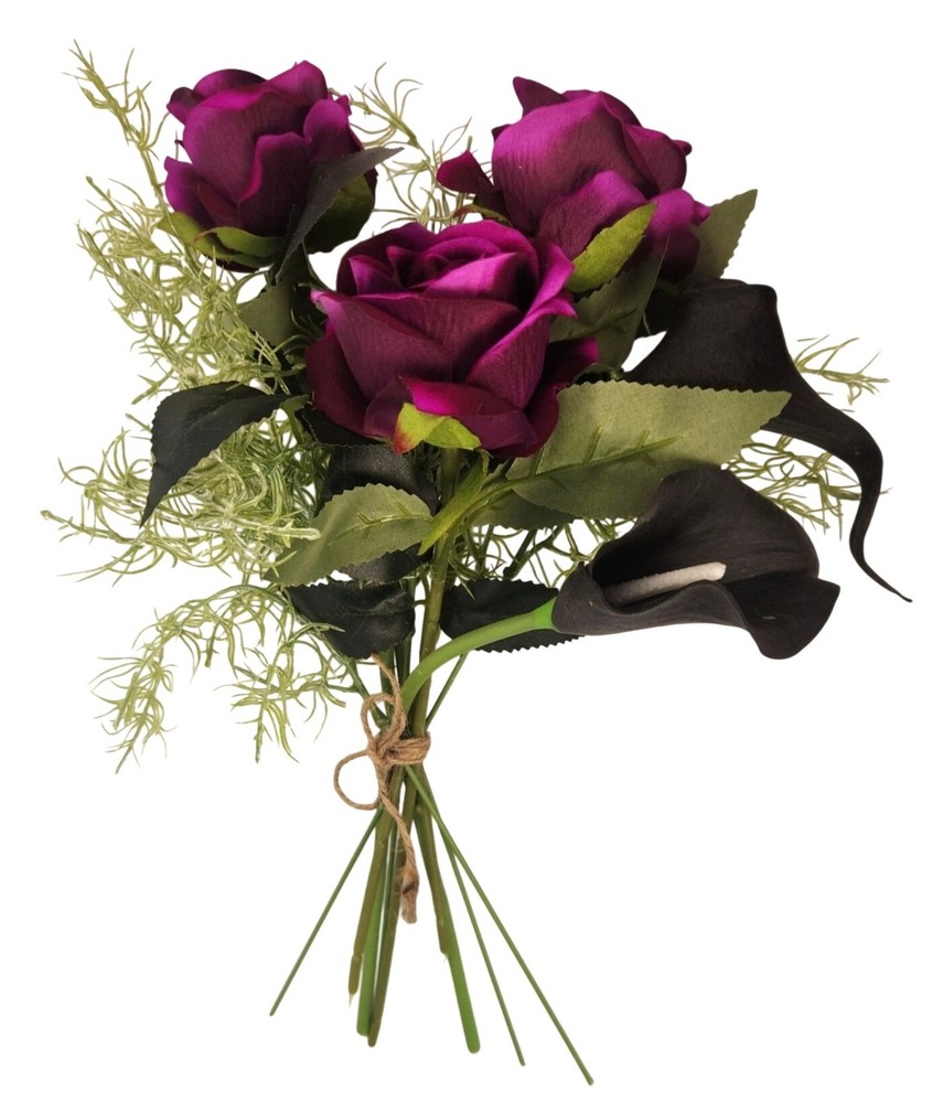 Gothic Purple Rose Bouquet Dark Cottagecore Black Calla Lily Floral Decor