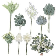 Artificial Greenery Stems Box Set(Pack of 65pcs) with 8 Beige&dusty Green
