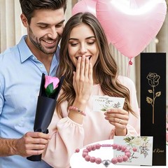 Valentine’s Day Eternal Rose with Stem Real Single Pink Preserved Flower New