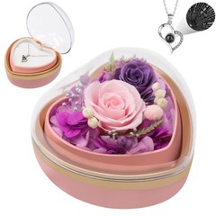 Casaido Preserved Real Rose with I Love You Necklace in Heart Shaped Pink