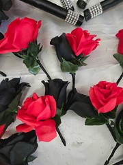 Red & Black Bouquet Set With Rhinestone around the Handle Wedding Bouquet Set