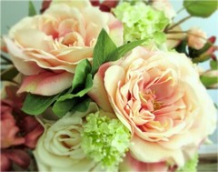 Silk Flower Cascade BRIDAL BOUQUET Pink Mauve Roses Dahlia Wisteria Eucalyptus