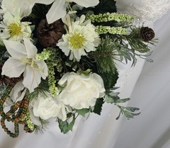 Petite Whites and Pine Faux Silk Cascade Wedding Bouquet