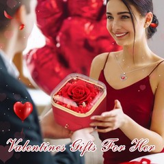 Beferr Gifts for Mom Preserved Real Rose with Red Necklace 40.64 cm, B