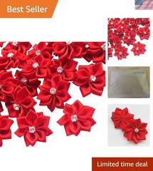 40 Count 28mm Red Ribbon Flowers with Rhinestones – DIY Wedding Embellishments
