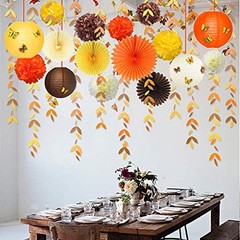 Party Decorations Kit Yellow Orange Brown Paper Hanging Fans Lantern Fall