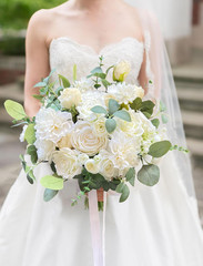 Elegant White Bridal Cascading Bouquet for Boho Rustic Weddings & Anniversaries